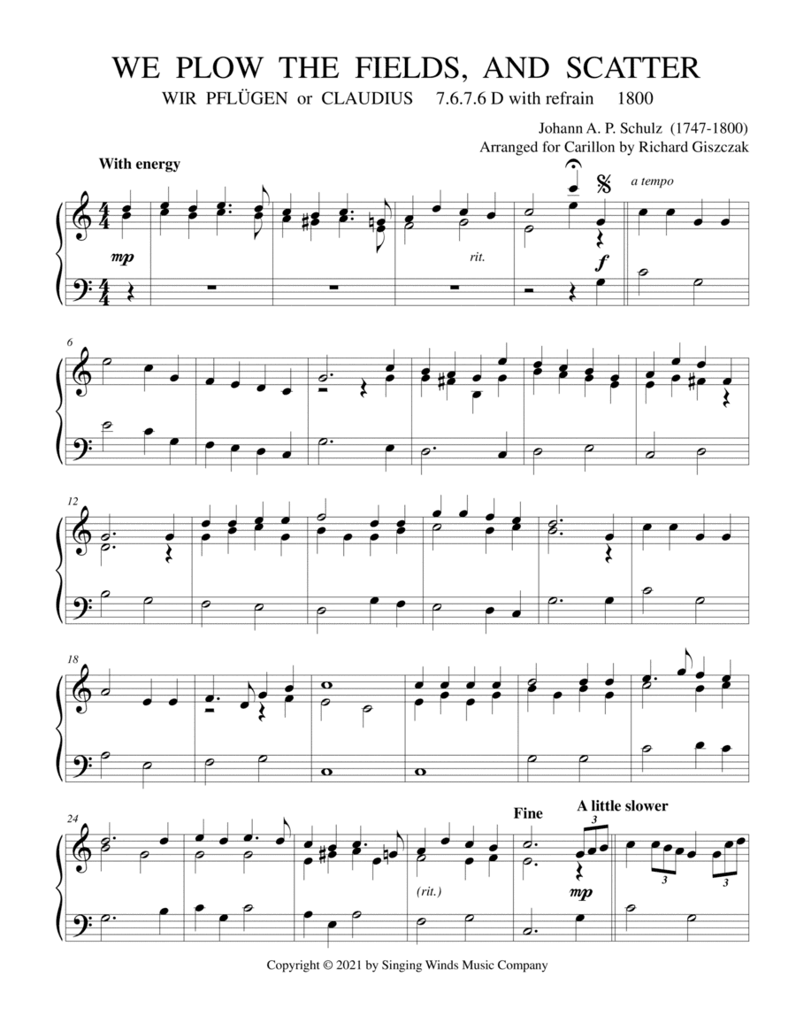 We Plow the Fields, and Scatter (WIR PLFÜGEN) (arr. Richard Giszczak)
