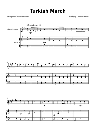 Turkish March by Mozart - Alto Saxophone and Piano (arr. Glauco Fernandes)