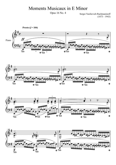 Moments Musicaux Opus 16, No. 4 in E Minor (arr. Zachary Corbett)