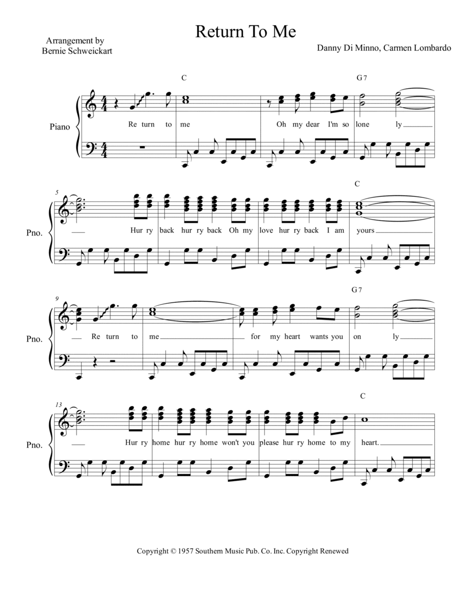 Return To Me (arr. Bernie Schweickart)