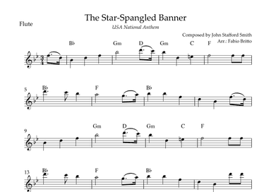 The Star Spangled Banner (USA National Anthem) for Flute Solo with Chords (Bb Major) (arr. Fabio Britto)