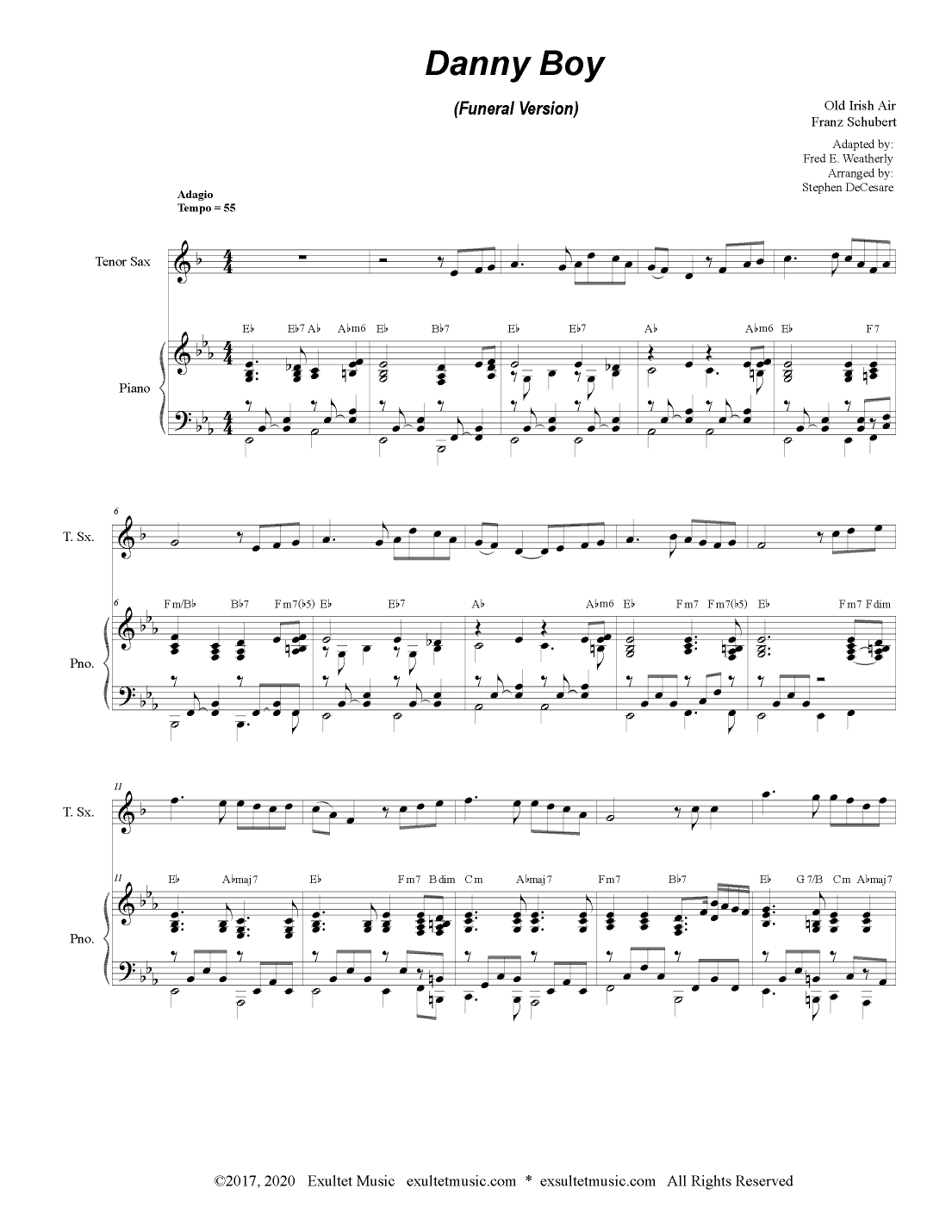 Danny Boy (Funeral Version) (Tenor Saxophone Solo and Piano) (arr. Stephen DeCesare)