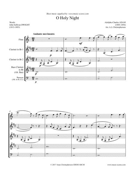 Cantique de Noel; O Holy Night - Wind Quartet (arr. Anne L Christopherson GRSM ARCM)