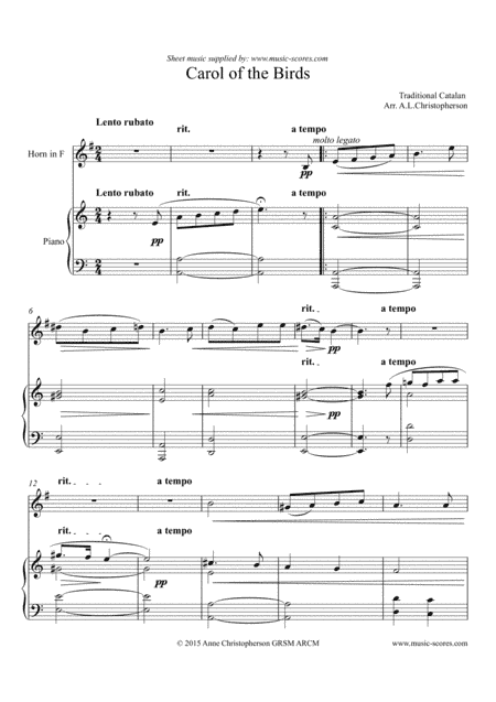 Carol of the Birds - French Horn and Piano (arr. Anne L Christopherson GRSM ARCM)