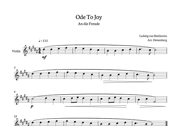 Beethoven - Ode to Joy for violin in B - clean version. (arr. Heisenberg)