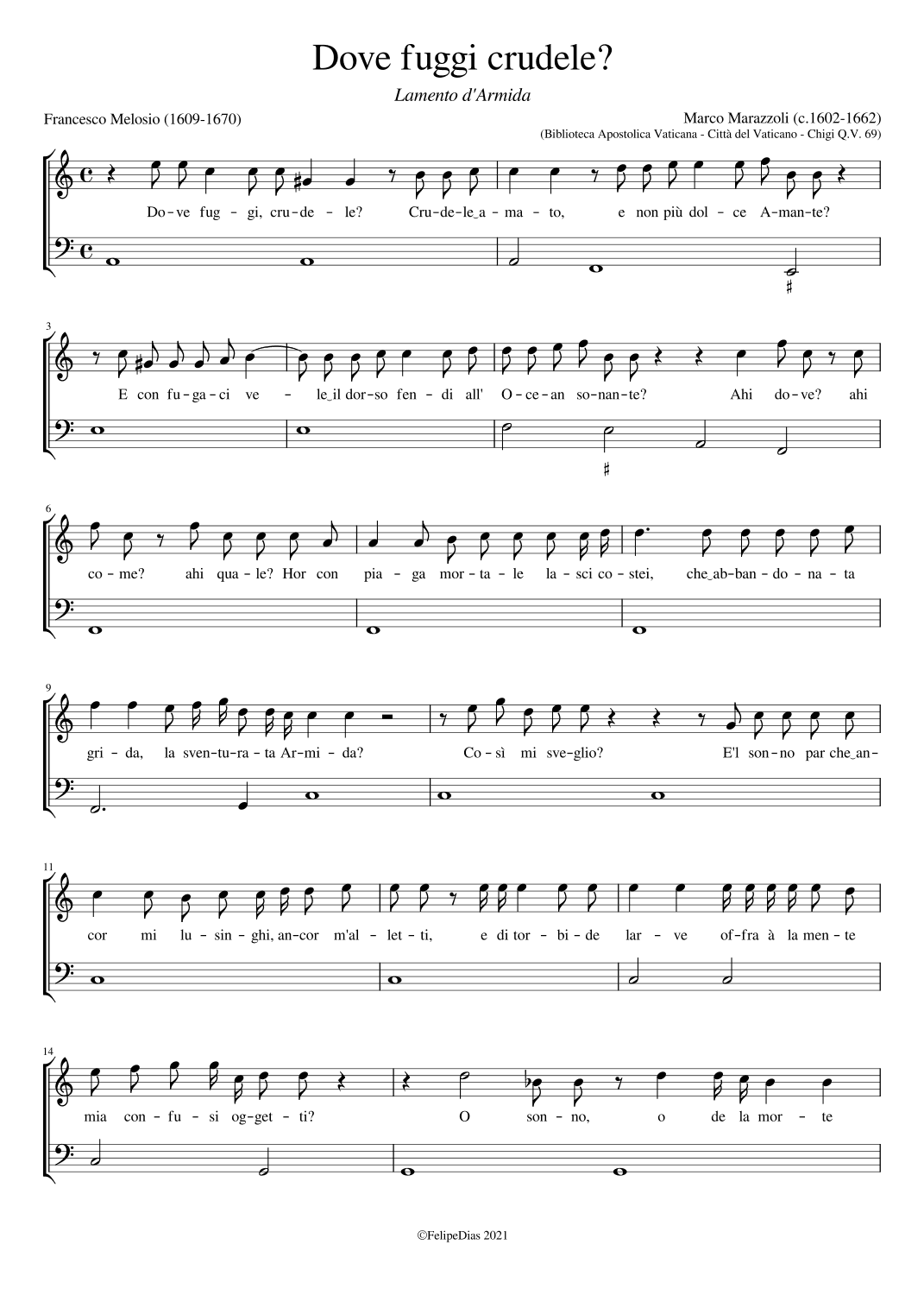 Lamento d'Armida: Dove fuggi crudele? (arr. Early Music Scores)