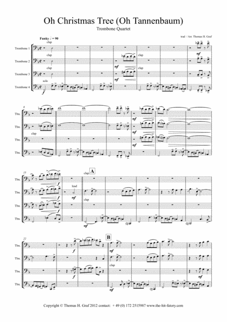 Oh Christmas tree - Oh Tannenbaum - Funky - Trombone Quartet (arr. Thomas H. Graf)