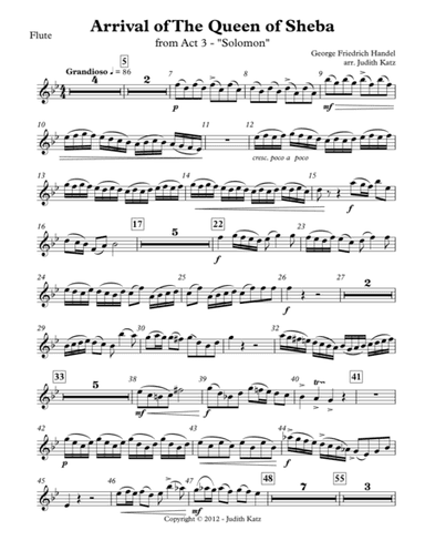 Arrival of The Queen of Sheba - from Act 3 - "Solomon" - for woodwind quintet - Parts (arr. Judith Katz)