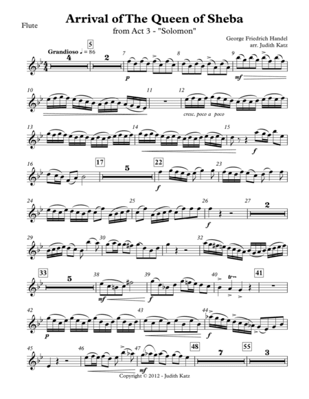 Arrival of The Queen of Sheba - from Act 3 - "Solomon" - for woodwind quintet - Parts (arr. Judith Katz)