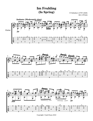 Schubert Im Fruhling (In Spring) solo guitar (arr. Jack Evans)