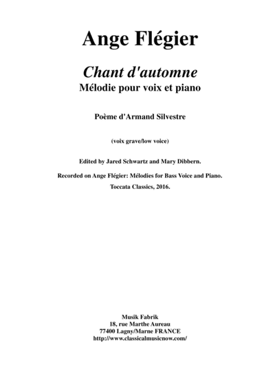 Ange Flégier:  Chant d'Automne for bass voice and piano (arr. Musik Fabrik Music Publishing)