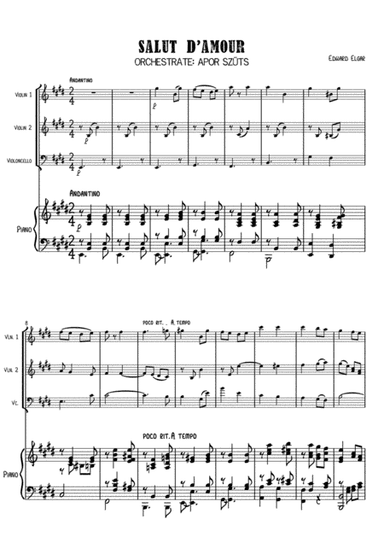 Edward Elgar- Salut d'amour - arrangement for 2 violins, violoncello, and piano (arr. Apor Szüts)
