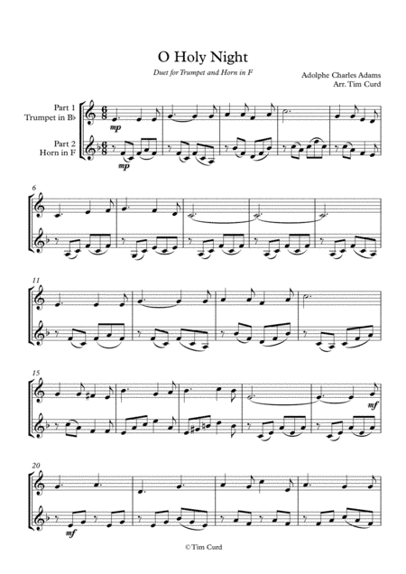 O Holy Night. Duet for Trumpet in Bb and Horn in F (arr. Tim Curd)