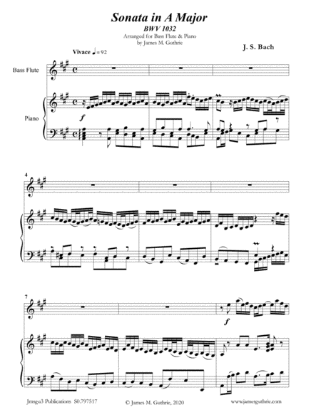 BACH: Sonata BWV 1032 for Bass Flute & Piano (arr. James Guthrie, ASCAP)