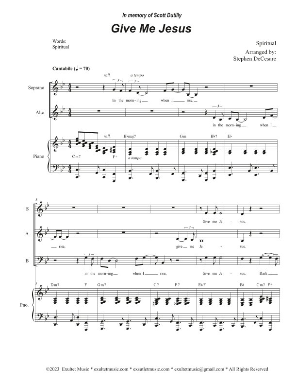 Give Me Jesus (Vocal Trio - (SAB) (arr. Stephen DeCesare)