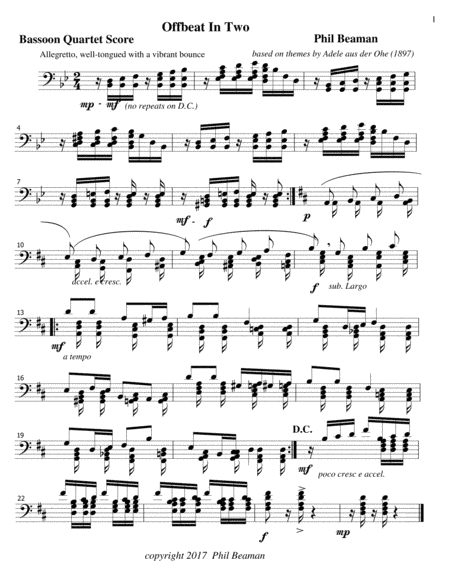 Offbeat in Two - Bassoon Quartet