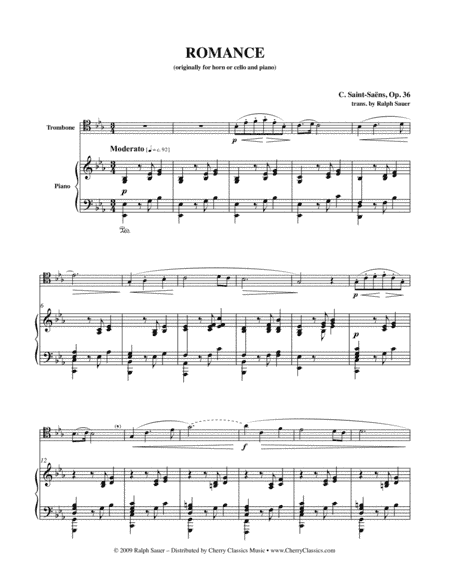 Romance, Opus 36 for Trombone & Piano (arr. Sauer, Ralph)