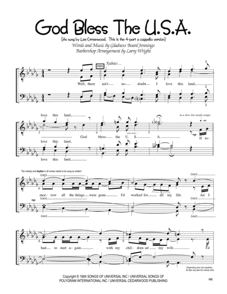 God Bless The Usa (arr. Larry Wright)