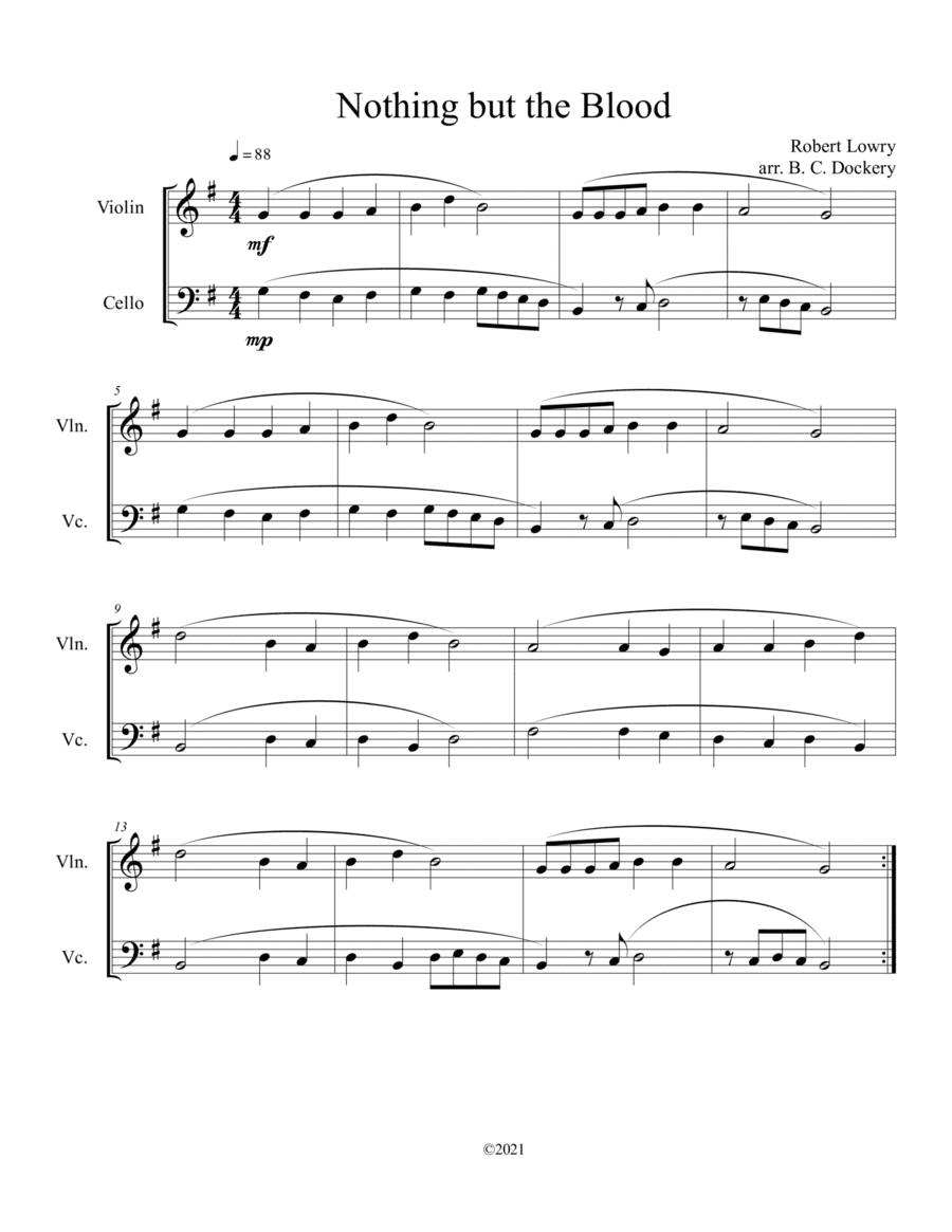 Nothing but the Blood (violin and cello duet) (arr. B. C. Dockery)