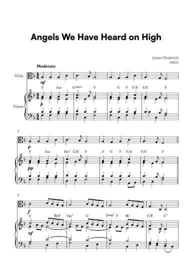Angels we have heard on high (for Viola and Piano) (arr. Cadenza Editions)
