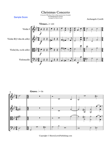 CHRISTMAS CONCERTO - STRING TRIO - Concerto VIII Op. 6 No. 8, Fatto per la notte di natale, Complete (arr. Sherry Lewis)