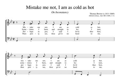 Mistake me not, I am as cold as hot (arr. Early Music Scores)