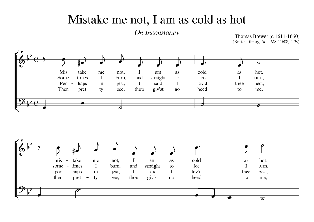 Mistake me not, I am as cold as hot (arr. Early Music Scores)