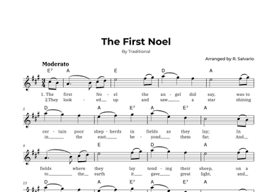 The First Noel (Key of A Major) (arr. R. Salvario)