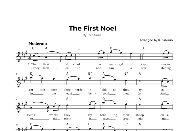 The First Noel (Key of A Major) (arr. R. Salvario)