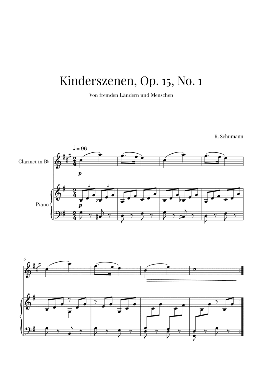 Schumann - Kinderszenen op. 15 No. 1 (for Clarinet and Piano) (arr. Cadenza Editions)