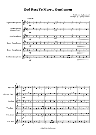 God Rest Ye Merry Gentlemen - Saxophone quintet (SATTB/AATTB) (arr. Kayleigh Huelin)