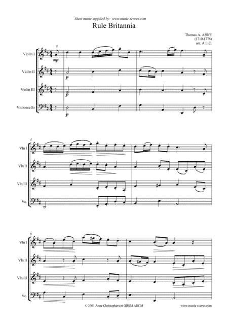 Rule Britannia - 3 Violins and Cello (arr. Anne L Christopherson GRSM ARCM)