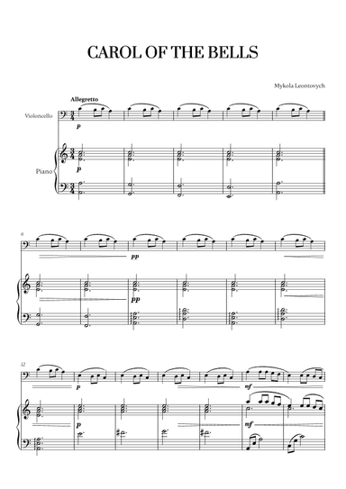 Carol of the Bells (Very Easy/Beginner) - A minor (for Cello and Piano) (arr. Cadenza Editions)