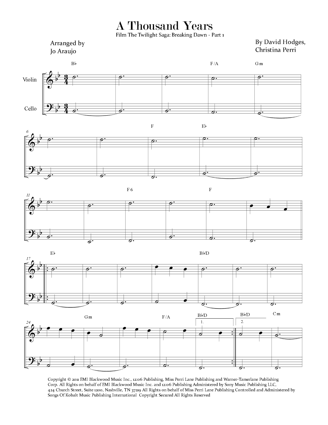 A Thousand Years (arr. Jo Araujo)