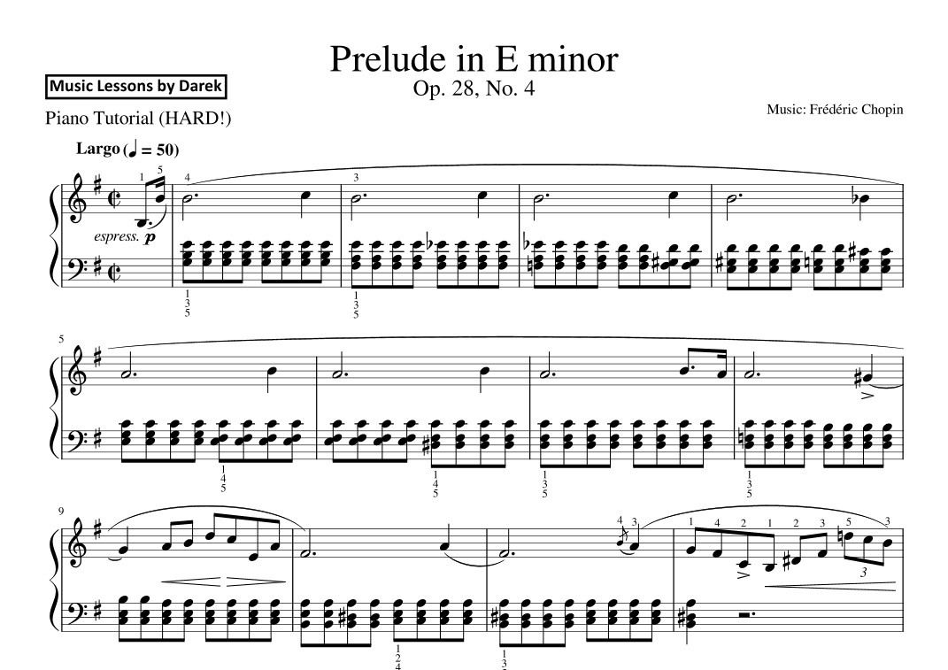 Prelude in E minor (HARD PIANO) Op. 28, No. 4 [Frédéric Chopin] (arr. Darek)