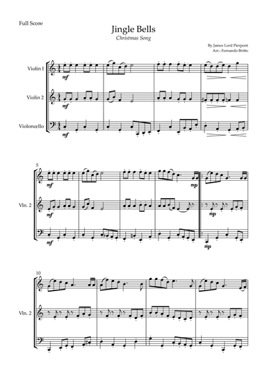 Jingle Bells (Christmas Song) for String Trio (arr. Fernando Britto)