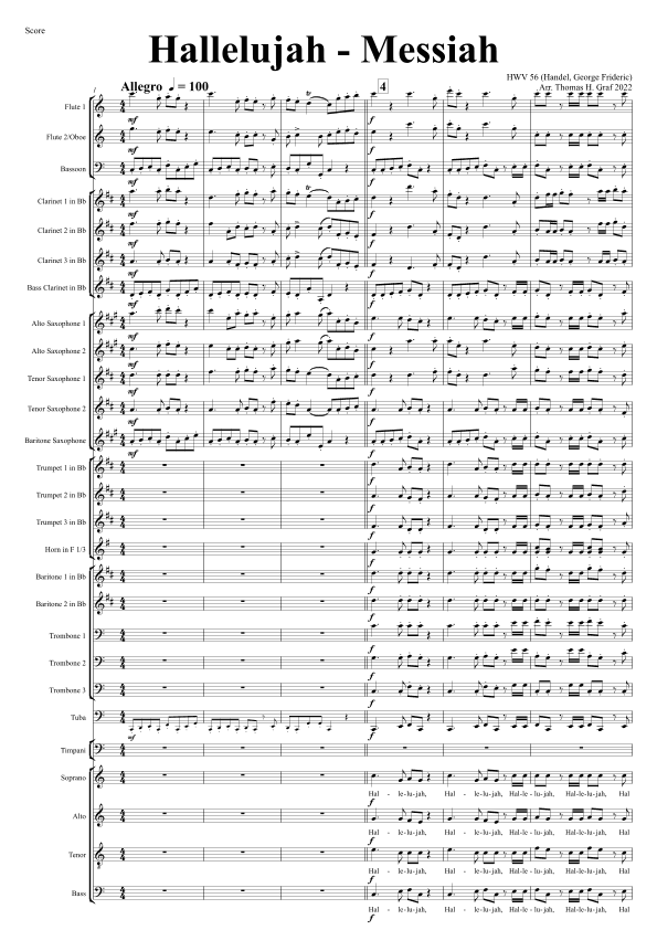 Messiah - Hallelujah - HWV 56 - Concert Band with Choir - C - Score Only (arr. Thomas Graf)