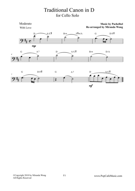 Traditional Canon in D - Cello Solo (arr. Miranda Wong)