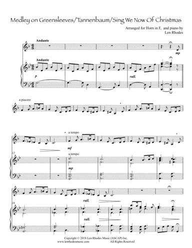 Tannenbaum - Greensleeves - Sing We Now of Christmas; medley for French Horn and Piano (arr. Len Rhodes)