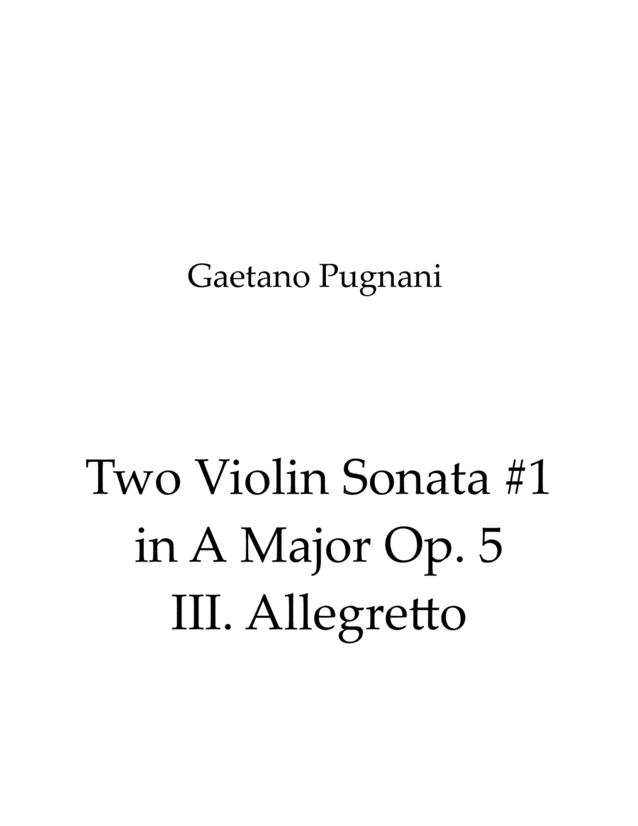 Two Violin Sonata #1 in A Major Op. 5 III. Allegretto (arr. Nick Lacanski)