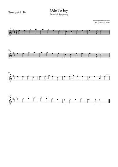 Ode To Joy (from Beethoven's 9th Symphony) for Trumpet in Bb Solo (arr. Fernando Britto)