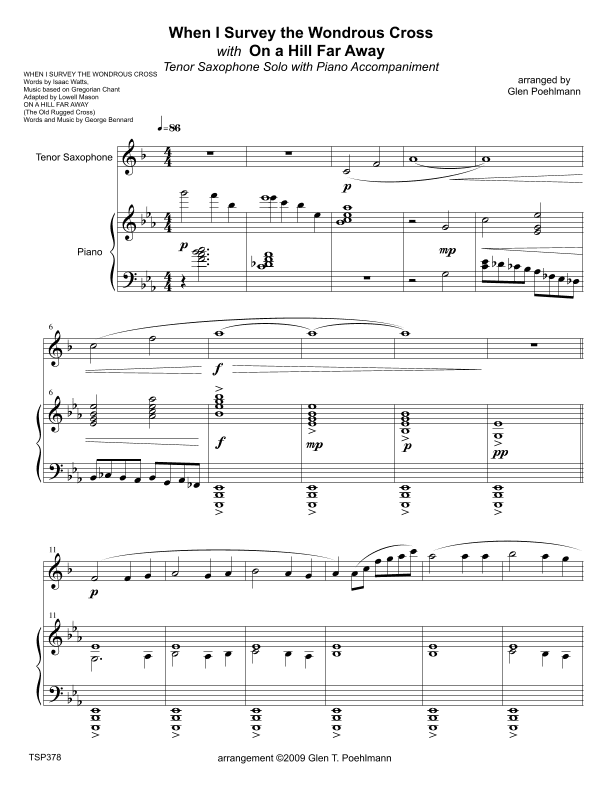 WHEN I SURVEY THE WONDROUS CROSS with THE OLD RUGGED CROSS - Tenor Saxophone Solo with Piano Accomp (arr. Glen Poehlmann)