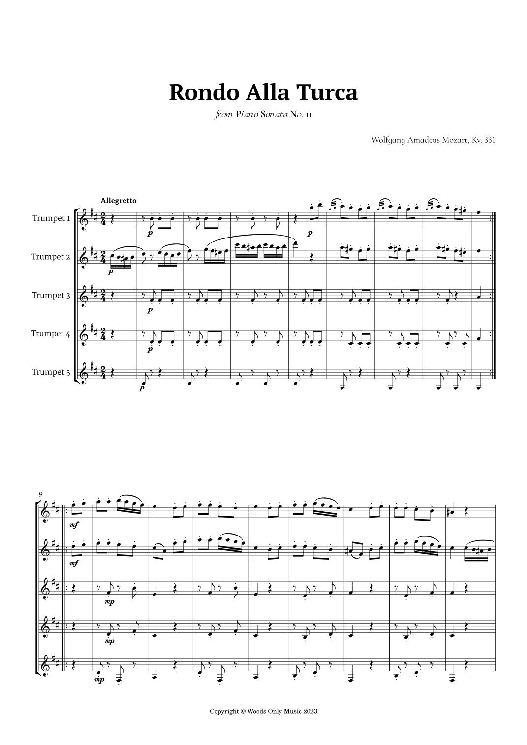 Rondo Alla Turca by Mozart for Trumpet Quintet (arr. Ander)