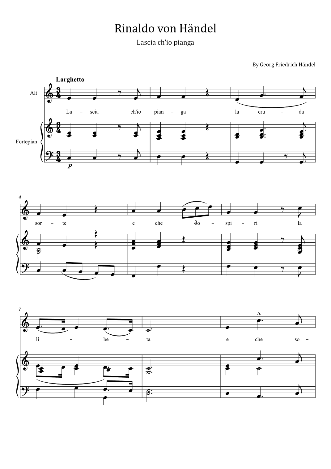 Lascia ch'io pianga - Rinaldo von Händel - For Piano and Voice With Lyrics (arr. poon)