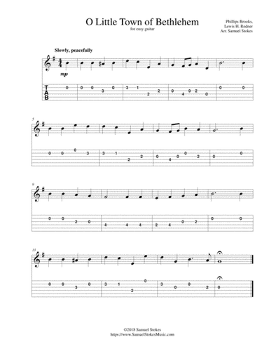 O Little Town of Bethlehem - for easy guitar with TAB (arr. Samuel Stokes)