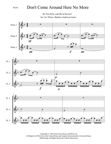 Don't Come Around Here No More - Score Only (arr. Barbara Anderson-Jones)