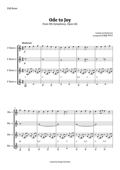 Ode to Joy for Horn in F Quartet by Beethoven Opus 125 (arr. れある やすけ)