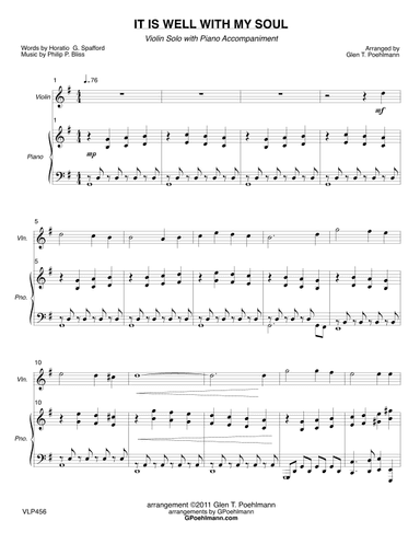 IT IS WELL WITH MY SOUL - Violin Solo with Piano Accompaniment (Grade 3+) (arr. Glen Poehlmann)