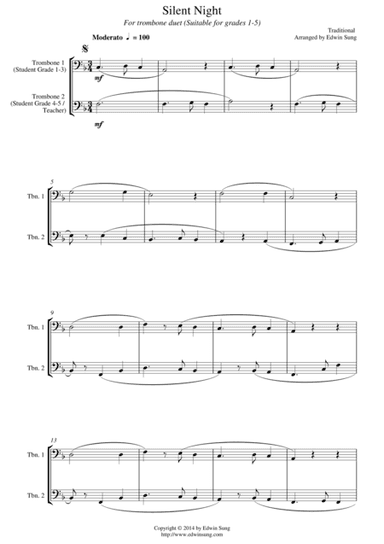 Silent Night (for trombone duet, suitable for grades 1-5) (arr. Edwin Sung)