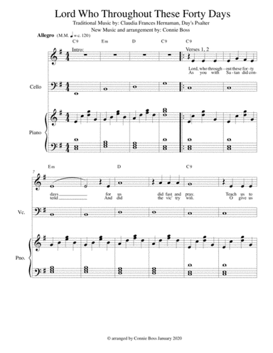 Lord, Who Throughout These Forty Days - cello, voice and piano (arr. Connie Boss)